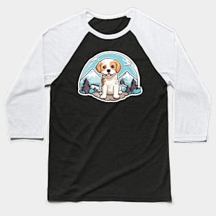 White Dog Mountain View Art Baseball T-Shirt